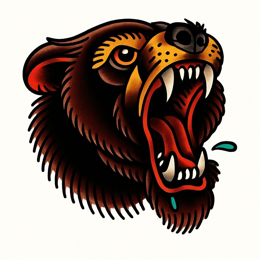 Fierce Tattoo-Style Bear Head Illustration for Hat Design