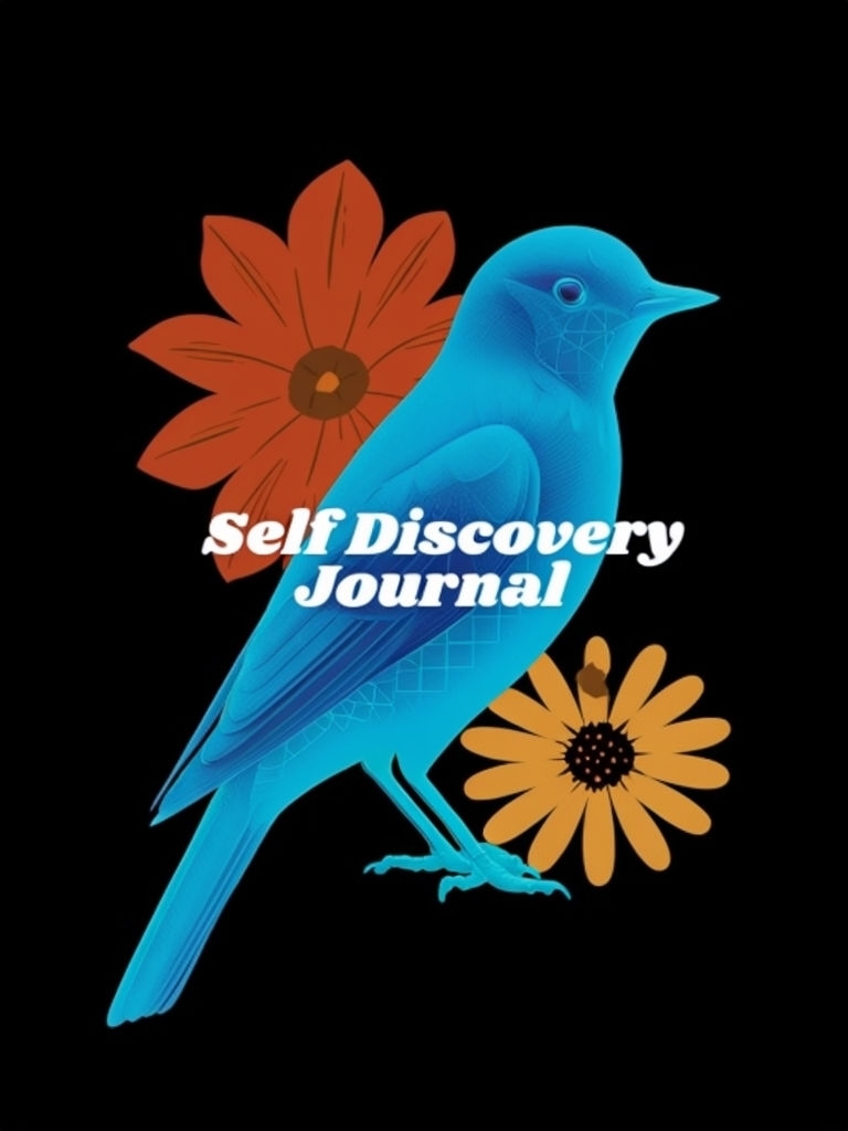 Vivid Neon Blue Bird and Flowers for Self Discovery Journal EBook Cover