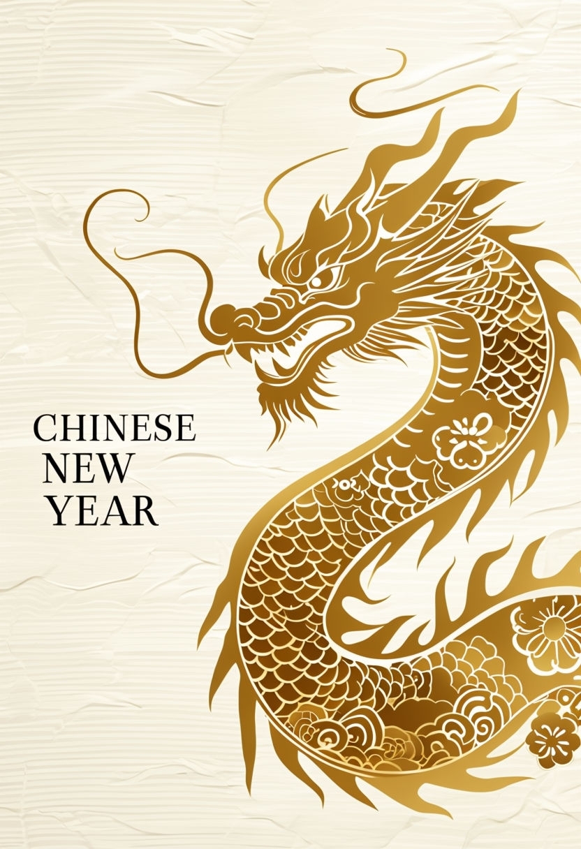 Ornate Golden Dragon Chinese New Year Greeting Card Design