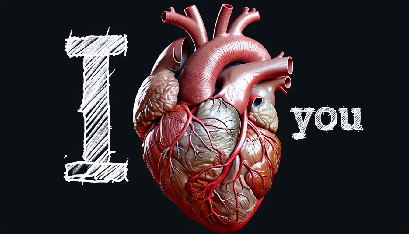 Anatomically Accurate Heart Art with "I Love You" Text Poster