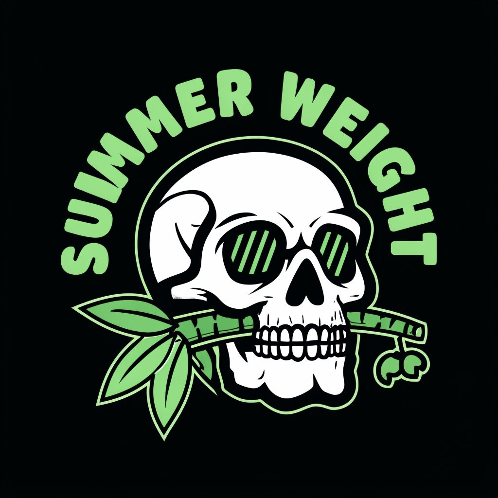 Edgy Summer Weight Skull and Palm Tree Cartoon T-Shirt