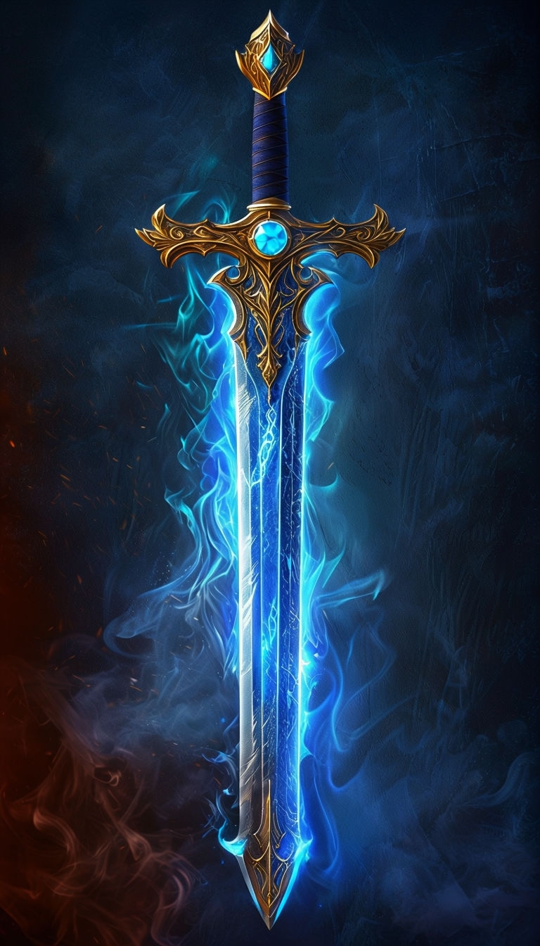 Mystical Electric Blue Sword Fantasy Artwork Mobile Wallpaper