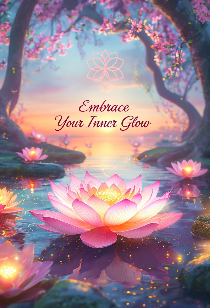 Serene Pink Lotus Sunrise with Inner Glow Art