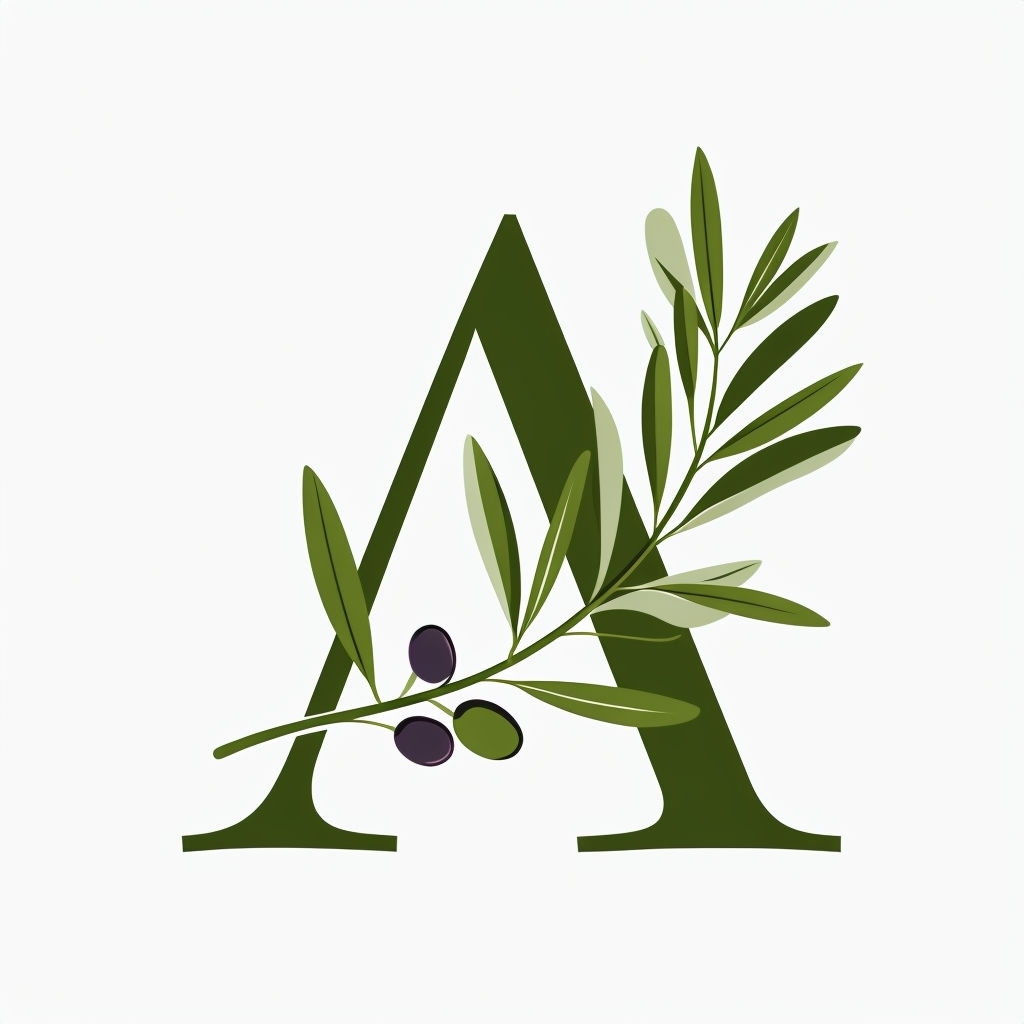 Elegant Olive Green Monogram A with Olive Branch Design Monogram