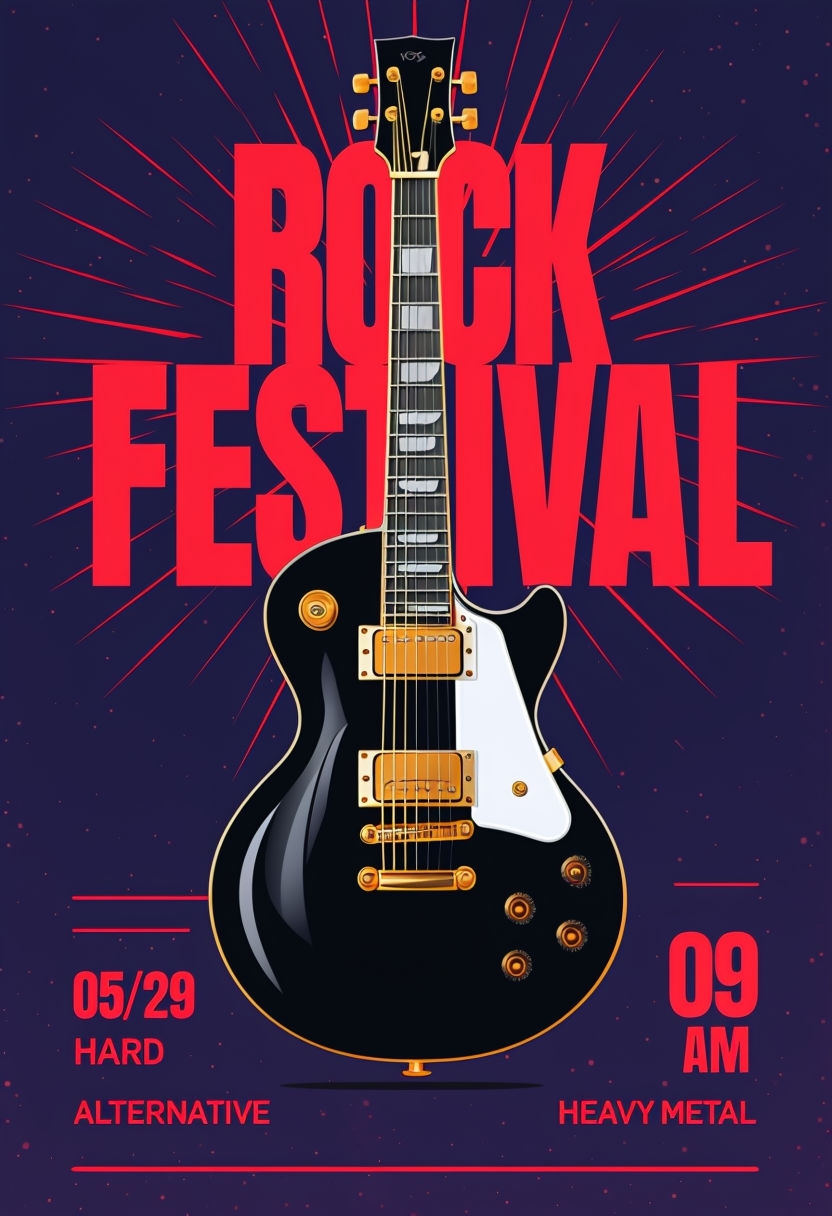 Striking Black Electric Guitar Rock Festival Promotional Flyer
