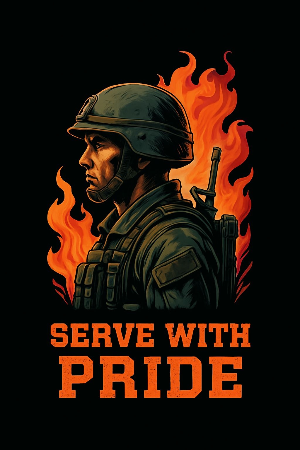 Determined Soldier Illustration with Serve with Pride Text T-Shirt