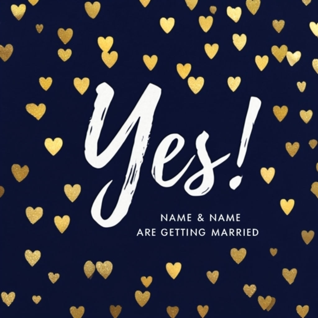 Elegant Navy Blue Wedding Announcement with Gold Hearts Card