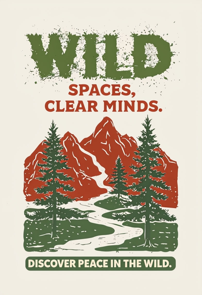 Wild Spaces Clear Minds Vintage Nature Illustration Poster