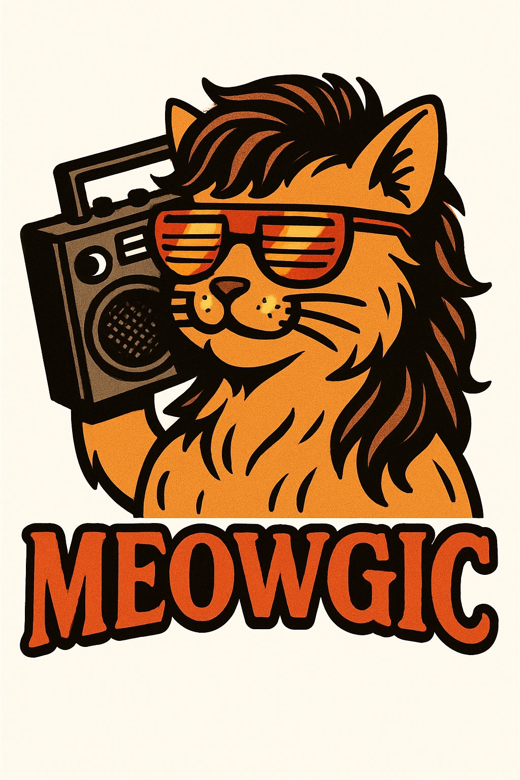 Playful Cartoon Meowgic Lion with Boombox T-Shirt