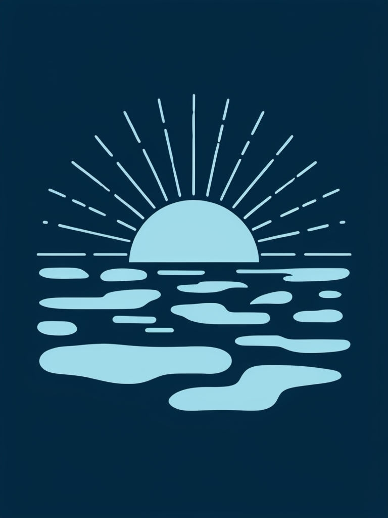 Minimalist Light Blue Sun Rising Over Waves T-Shirt