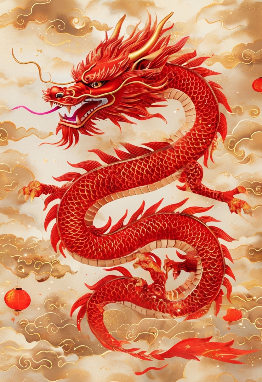 Vibrant Chinese New Year Dragon Celebration Art Poster