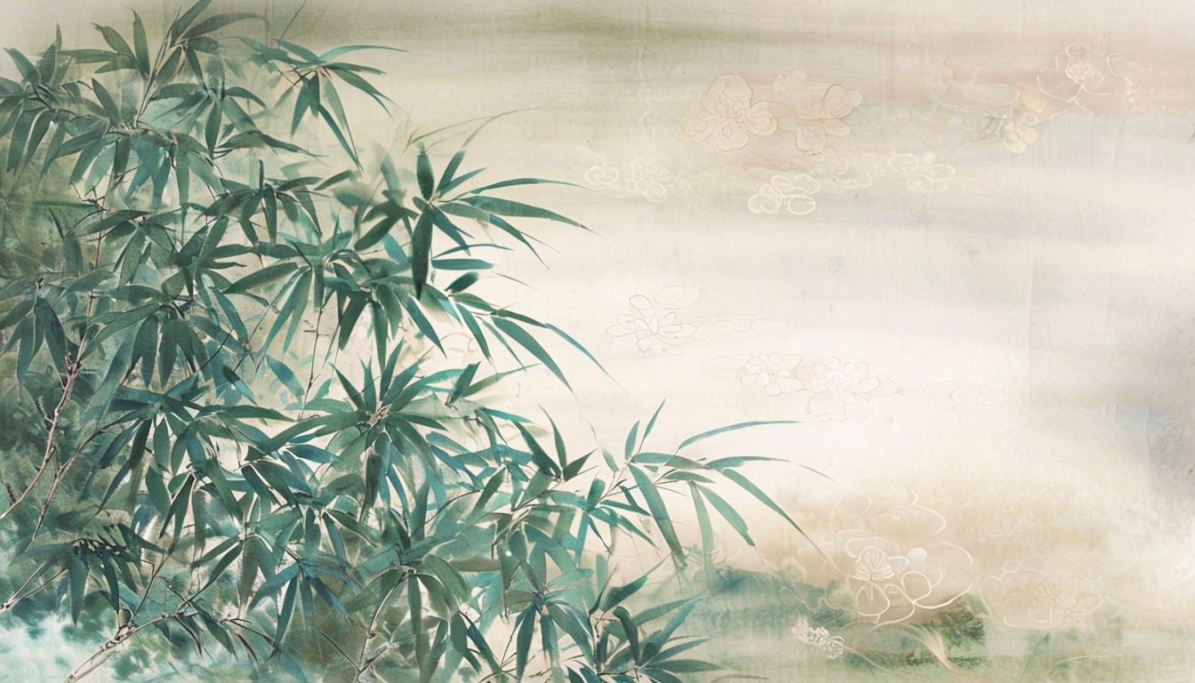 Tranquil East Asian Foliage Painting with Soft Background Virtual Backgrounds