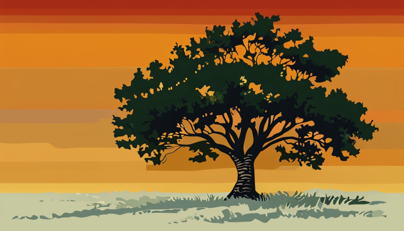 Serene Landscape with Lush Tree and Gradient Sky Virtual Background
