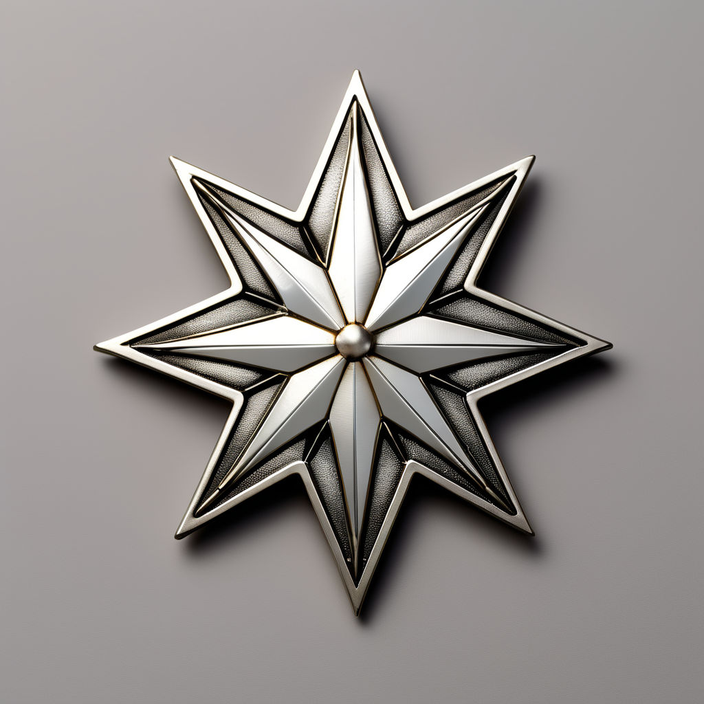 Eight pointed silver star badge with a ring that goes around... by ...