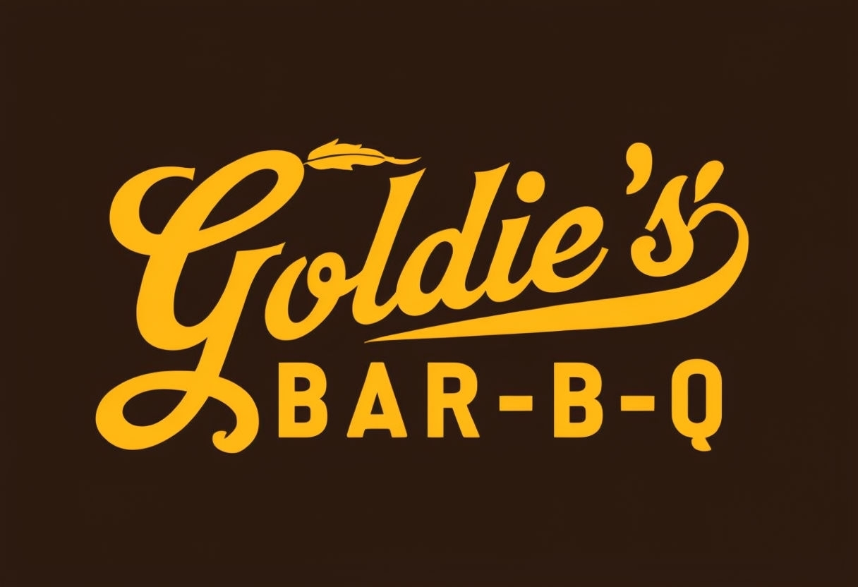 Modern Minimalist Goldie's BAR-B-Q Logo Design on Dark Background