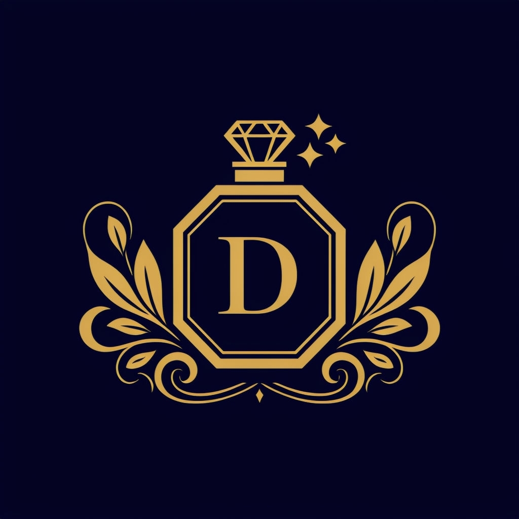 Luxurious Gold Octagonal Perfume Bottle Monogram Logo Design