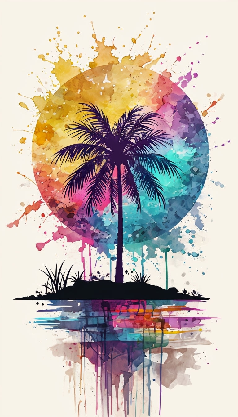 Vibrant Purple Palm Tree Island Watercolor Phone Case Cover