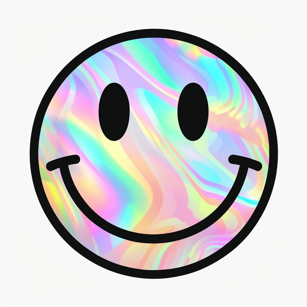 Vibrant Holographic Smiley Face Digital Sticker Design