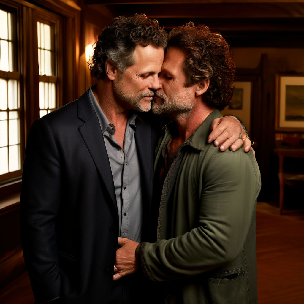 Mark Ruffalo and Woody Harrelson kissing each other. by Daniel Haures