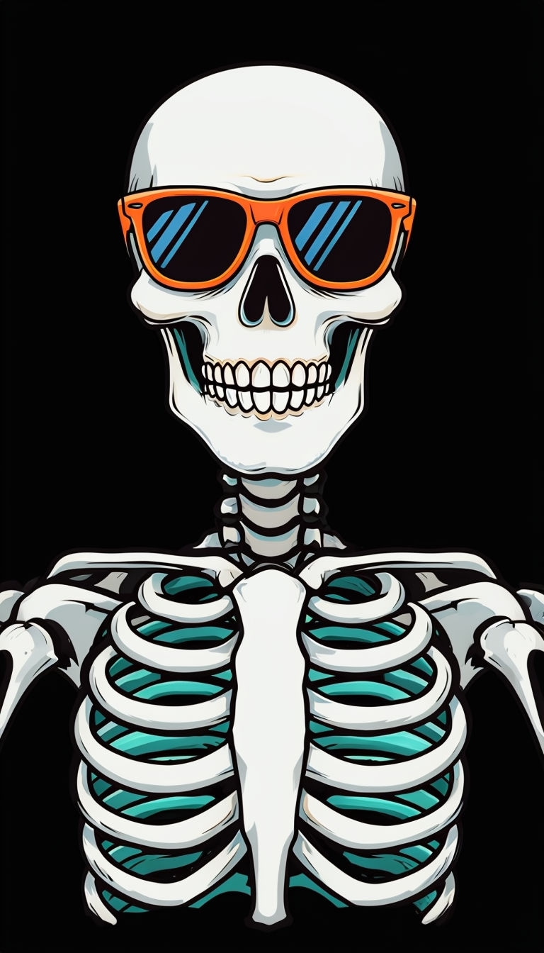 Colorful Cartoon Skeleton Character with Sunglasses Mobile Wallpaper