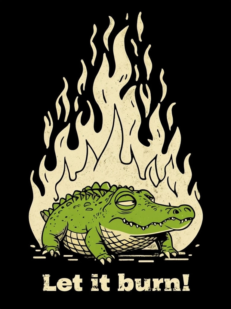 Humorous Green Crocodile with Flames and Let it Burn Text Poster