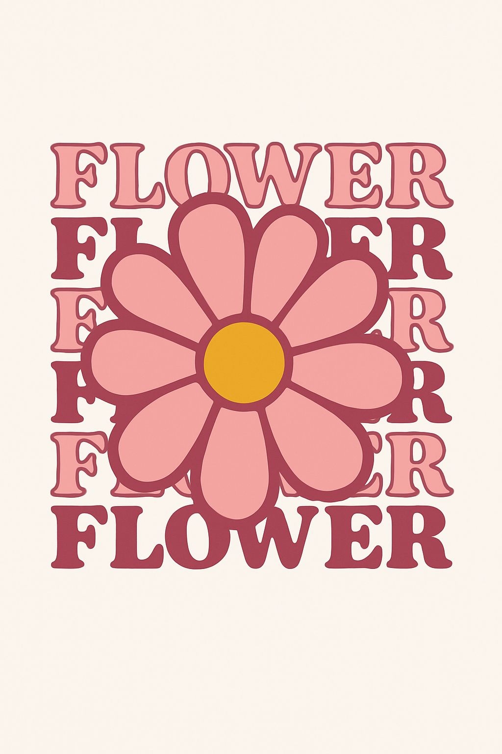 Retro Pink Daisy and Flower Text Illustration T-Shirt