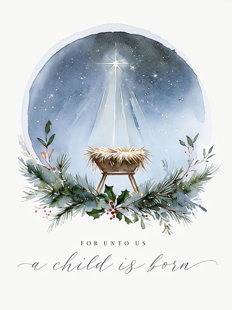 Elegant Nativity Scene Watercolor with 