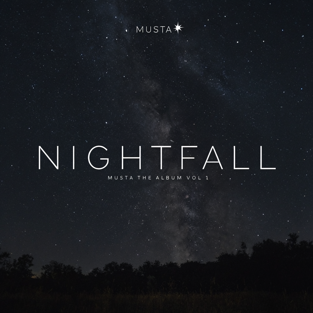 Minimalist Nightfall Album Promo Design with Stars