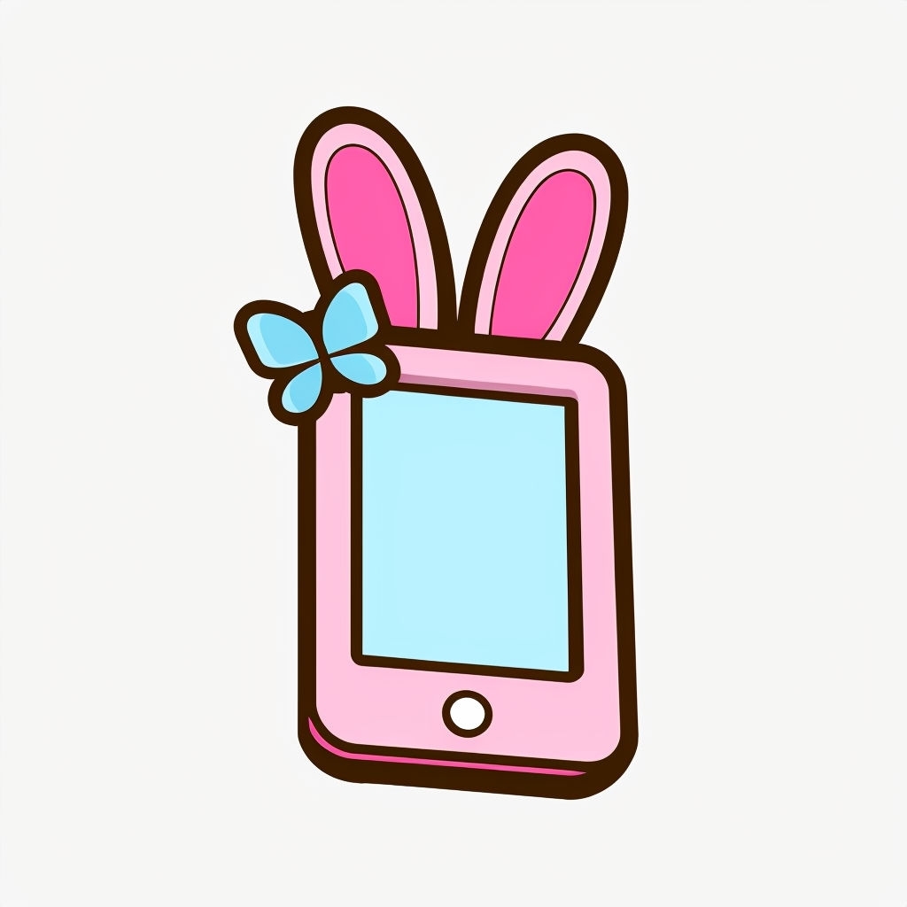 Cute Cartoon Mobile Device with Bunny Ears and Bow Sticker