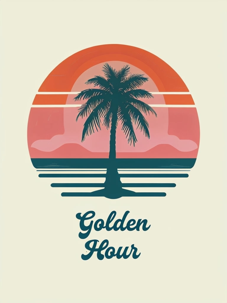 Retro Palm Tree Sunset Illustration with Golden Hour Text T-shirt