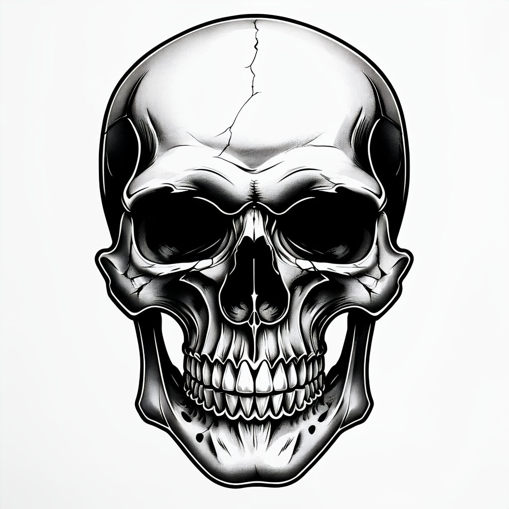 Intricate Black and White Skull Illustration T-Shirt