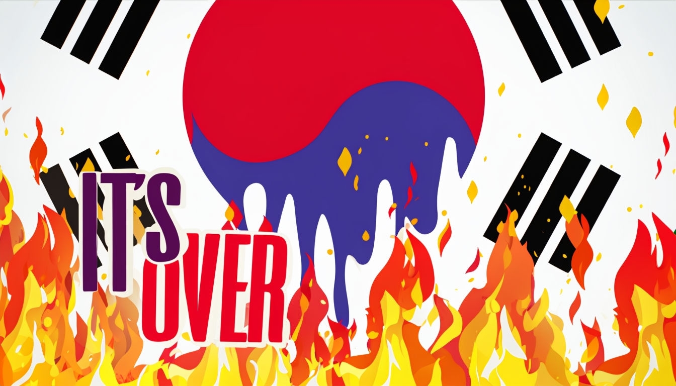 Dynamic Korean Flag Illustration with Dripping Sun and Flames Social Media Post