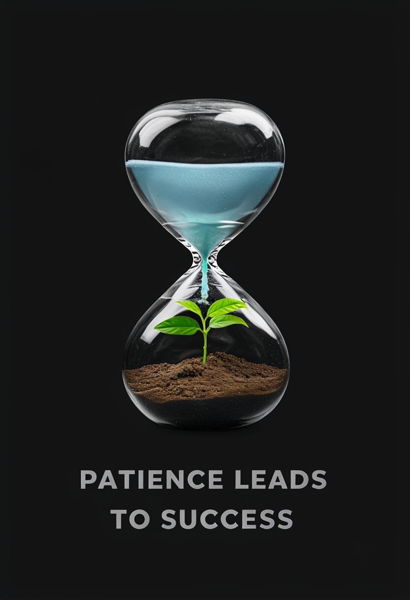 Minimalist Hourglass Motivational Poster on Patience and Success