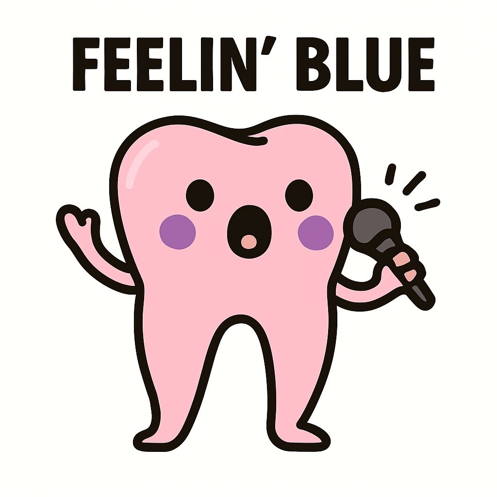 Cheerful Cartoon Pink Tooth Character with Microphone Sticker
