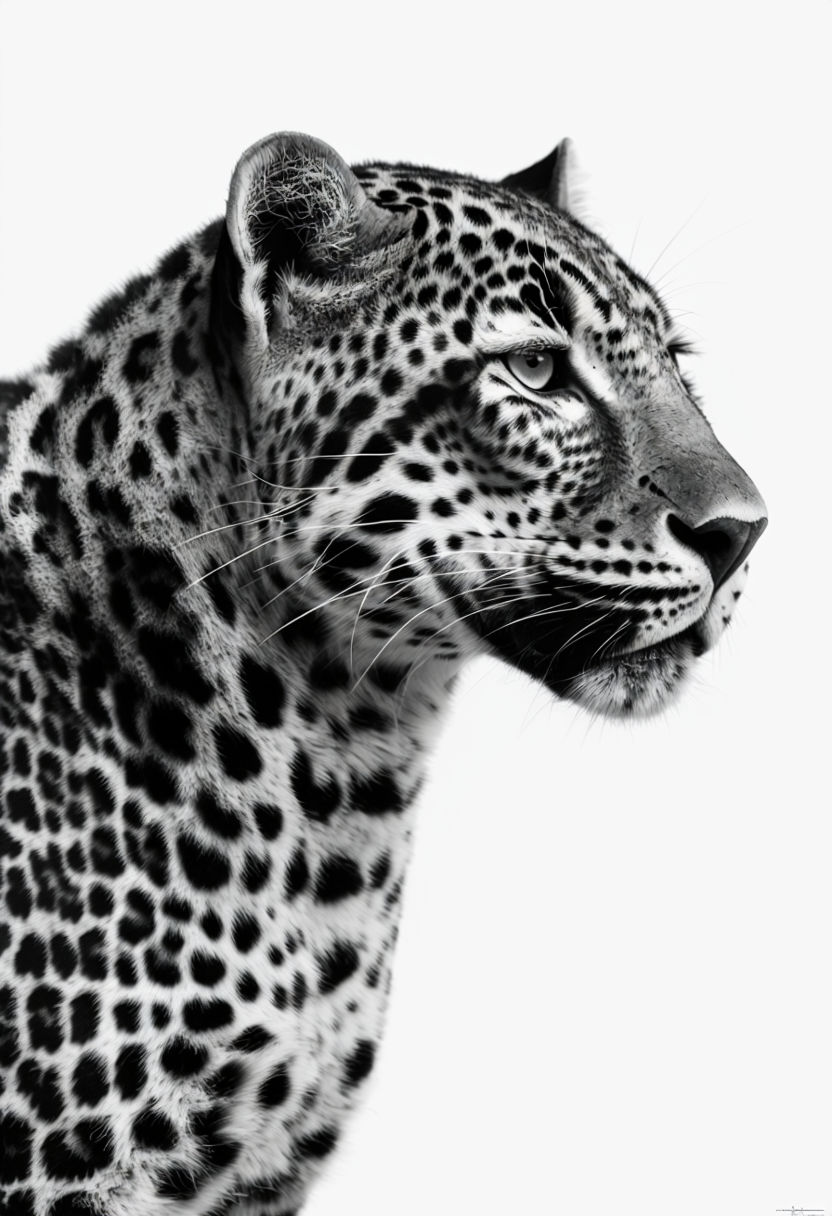 Elegant Black and White Leopard Profile Photograph Art