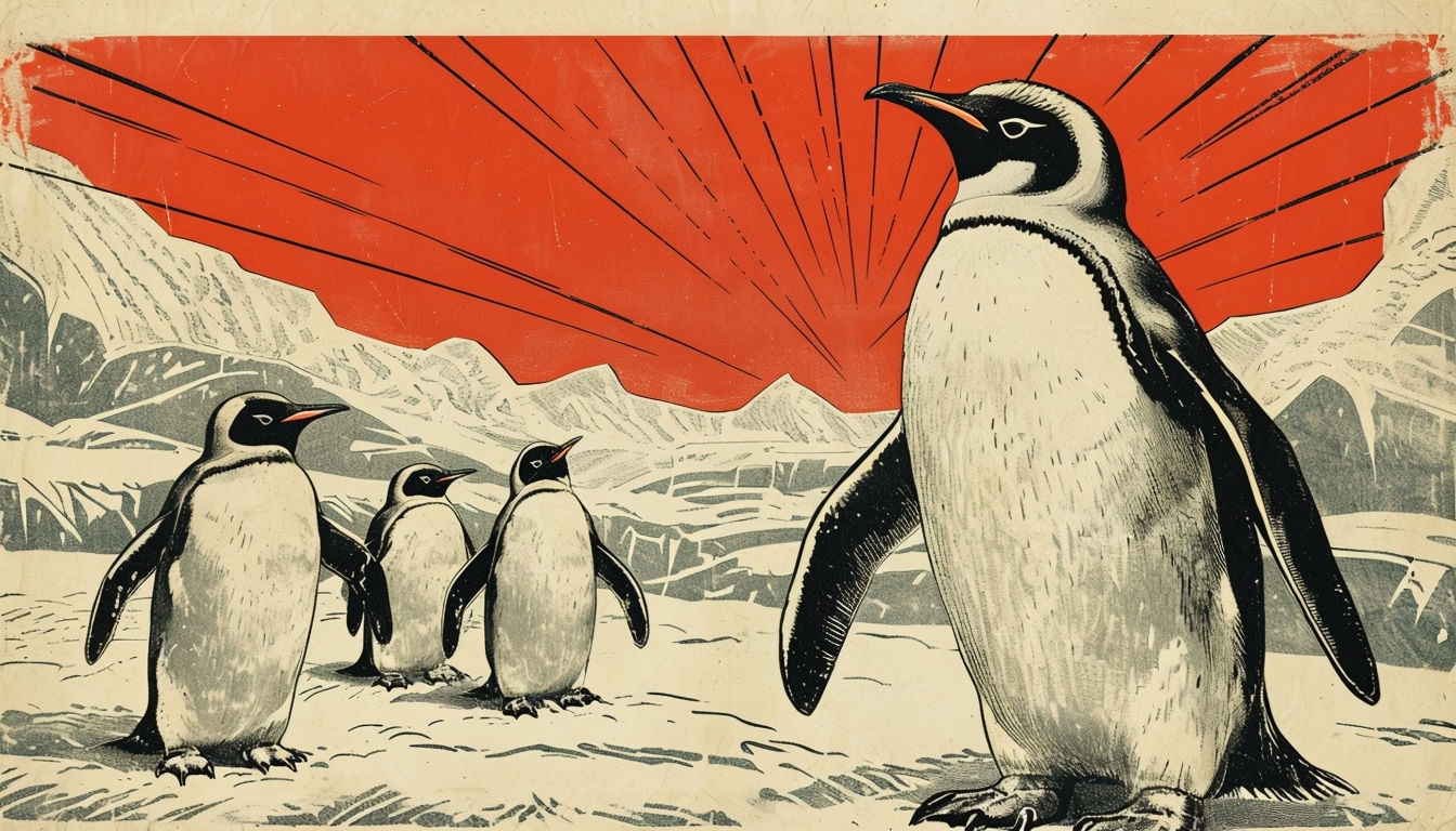 Vintage Penguin Family Arctic Illustration Poster