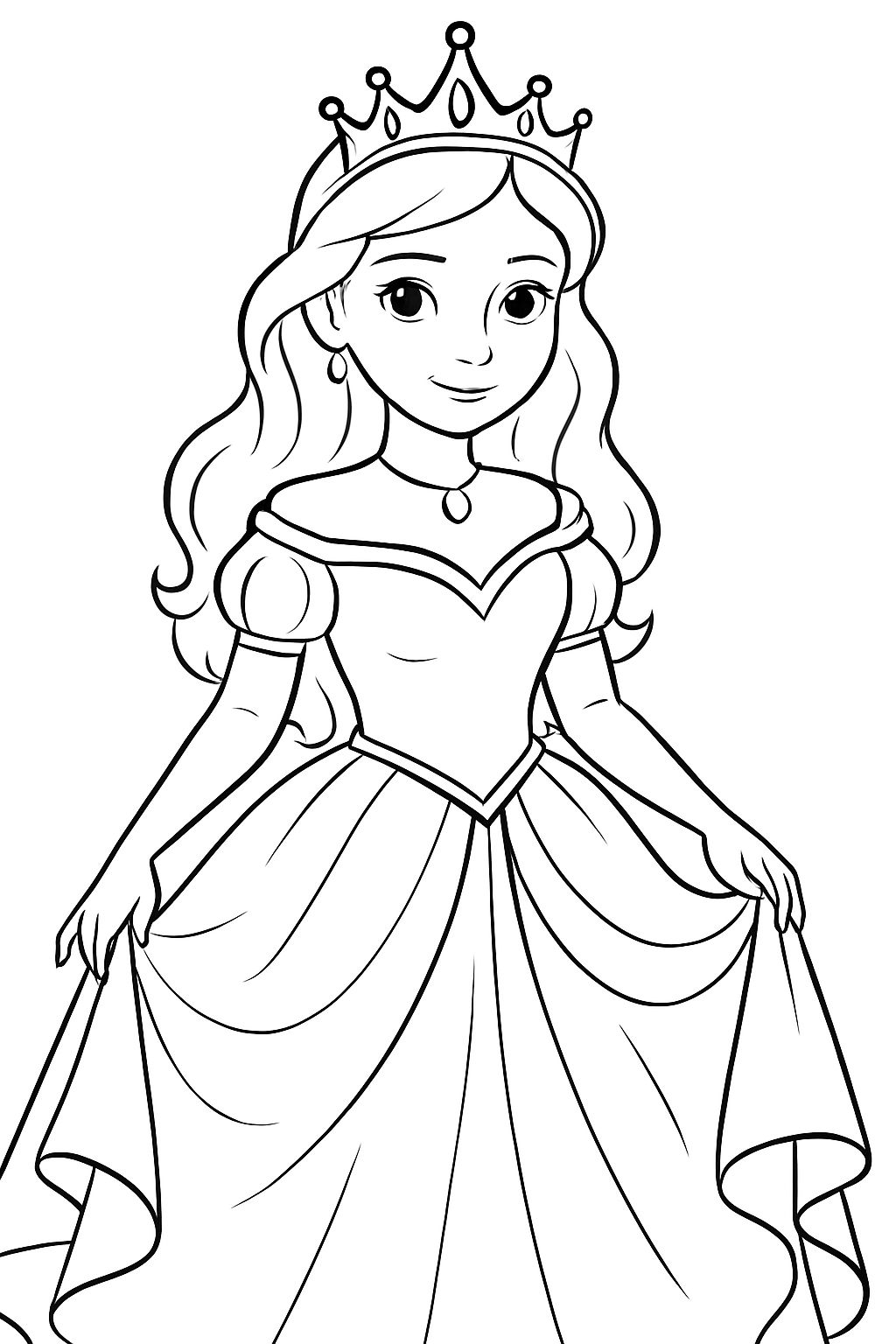 Charming Young Princess Line Drawing for Coloring Book Pages