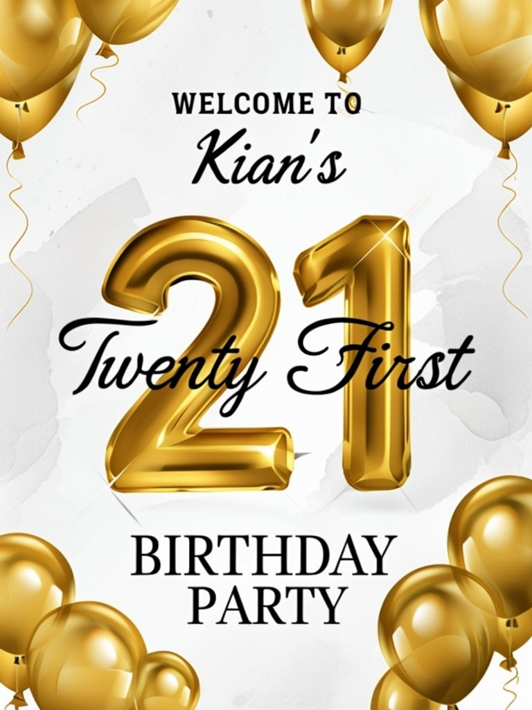 Gold Balloon 21st Birthday Party Invitation Poster