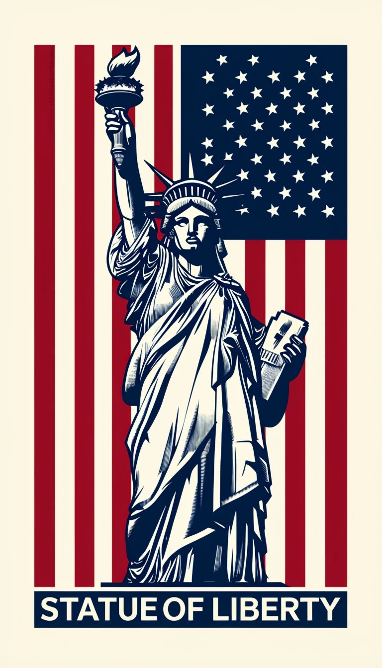 Vintage Statue of Liberty Illustration with American Flag Phone Case Cover