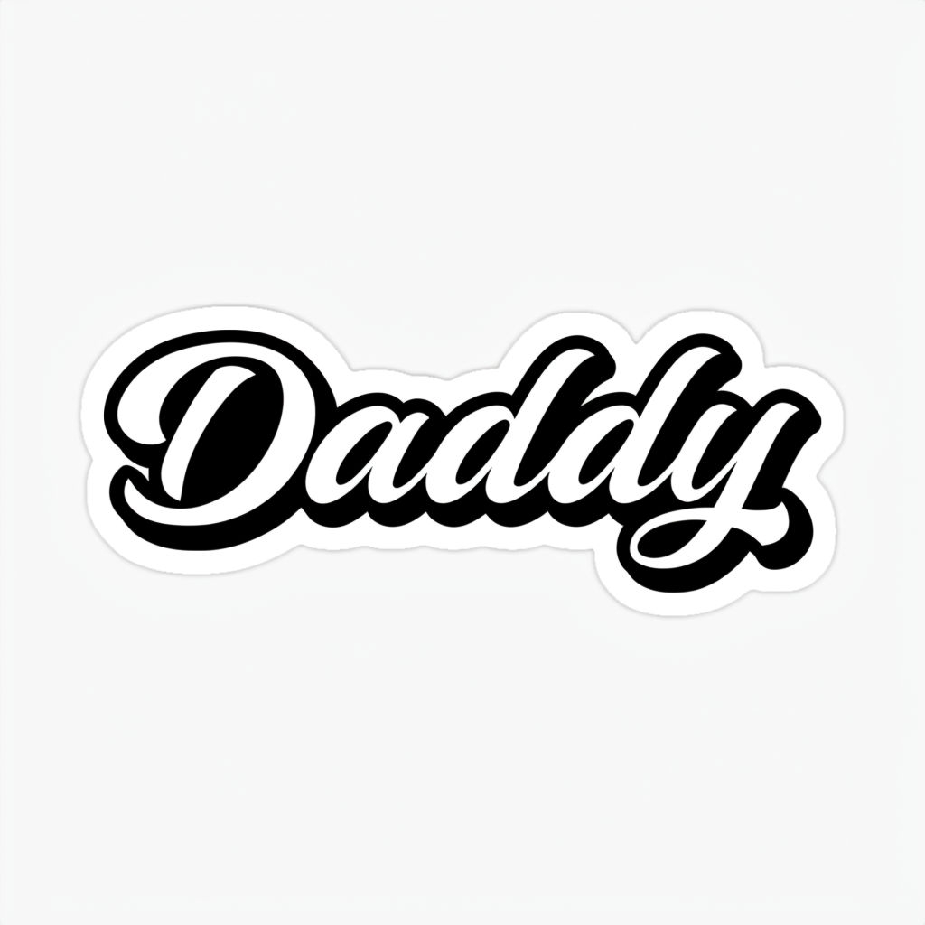 Stylish Black and White Daddy Cursive Script Sticker