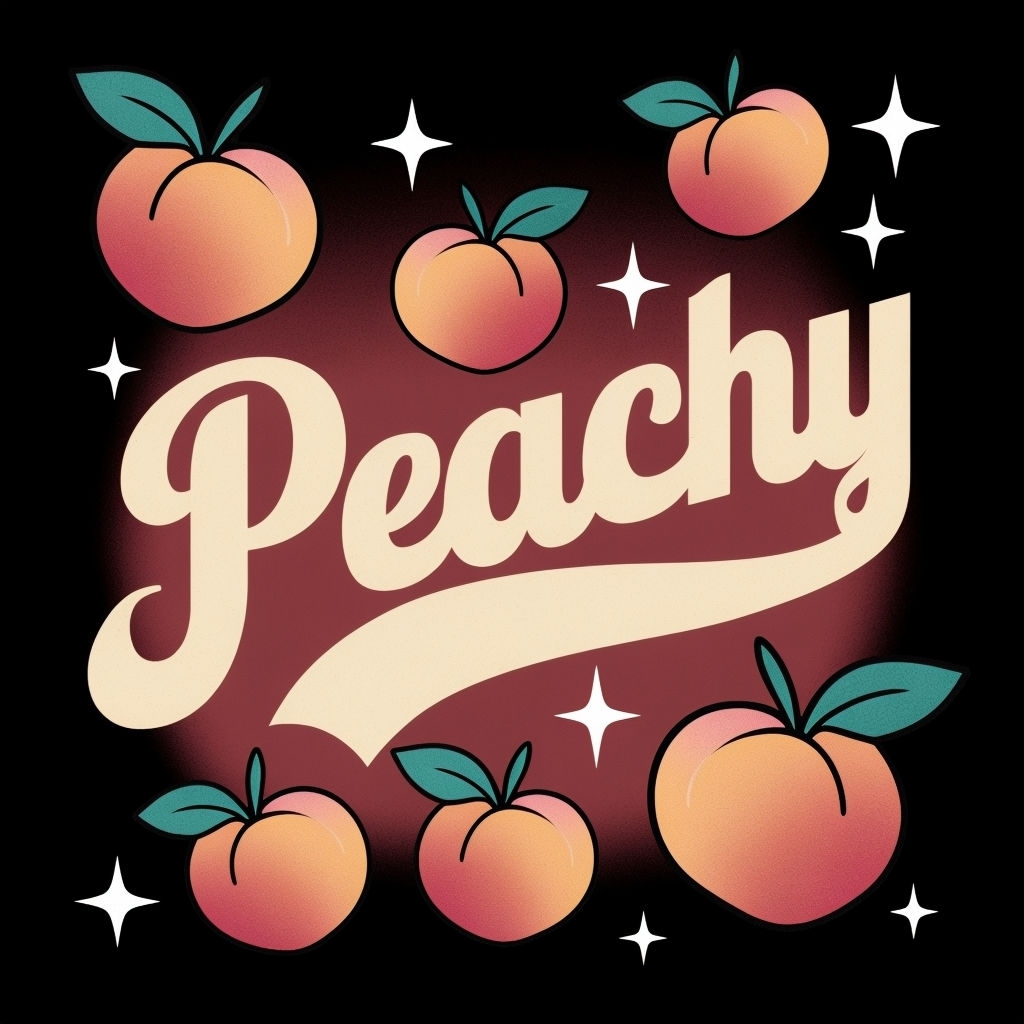Cream 'Peachy' Retro Typography with Peaches T-Shirt