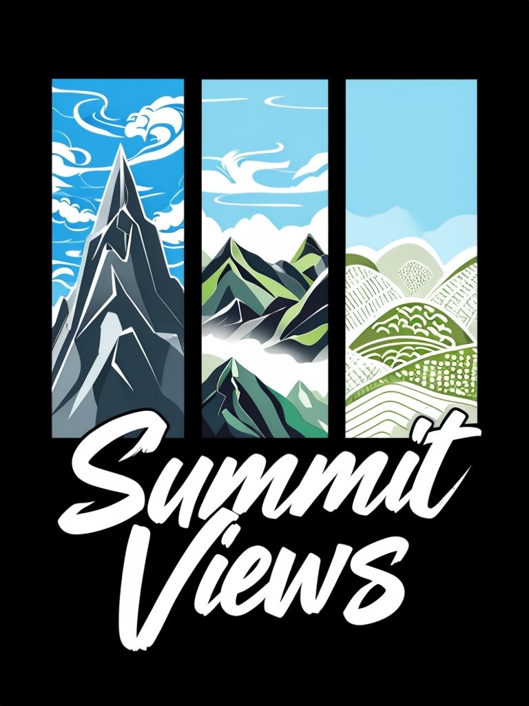 Stylized Summit Views Mountain Triptych Illustration T-Shirt