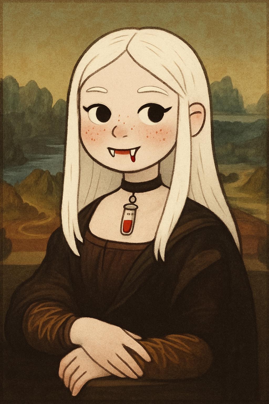 Whimsical Cartoon Mona Lisa Inspired Character Illustration Art