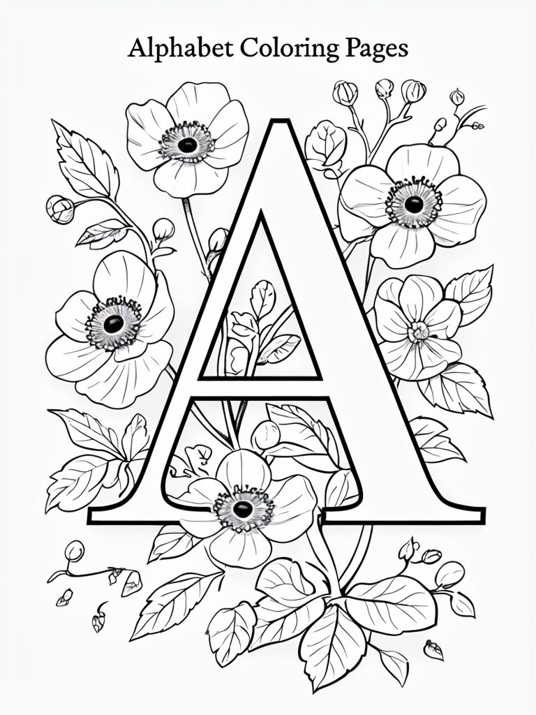 Stylized Floral Letter A Coloring Page Illustration Art