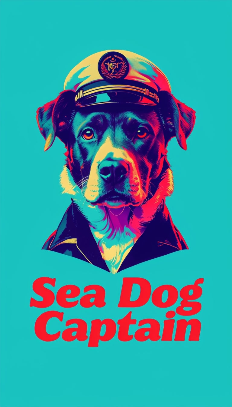 Vibrant Sea Dog Captain Portrait Art on Turquoise Background