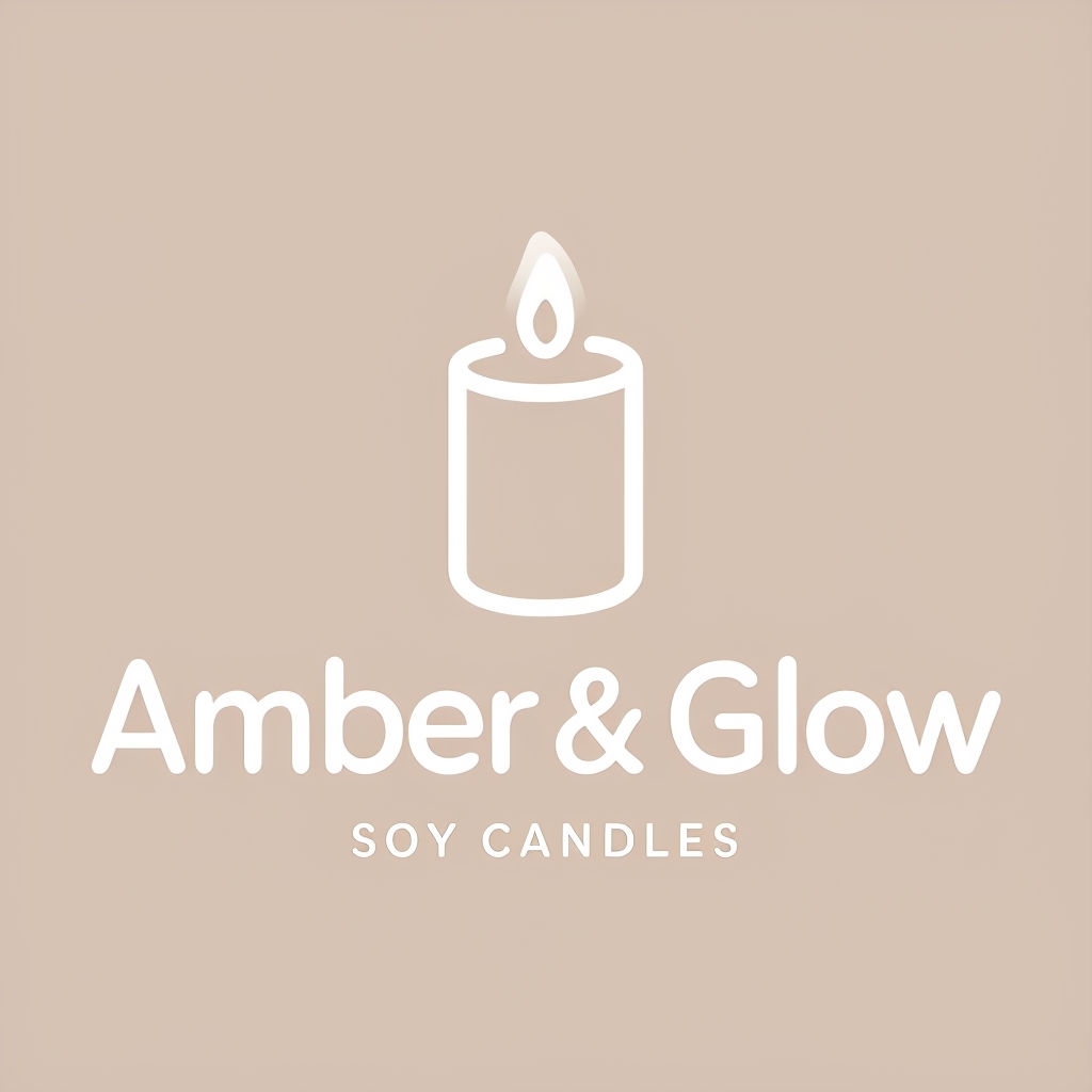 Amber & Glow Simple Candle Logo with Soft Beige Background