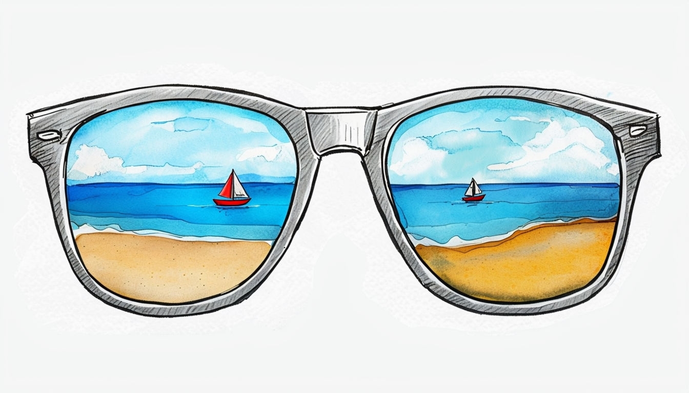 Whimsical Wayfarer Sunglasses with Beach Scenes Virtual Background