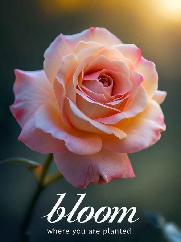 Elegant Peach Pink Rose with Inspirational Quote Social Media Post