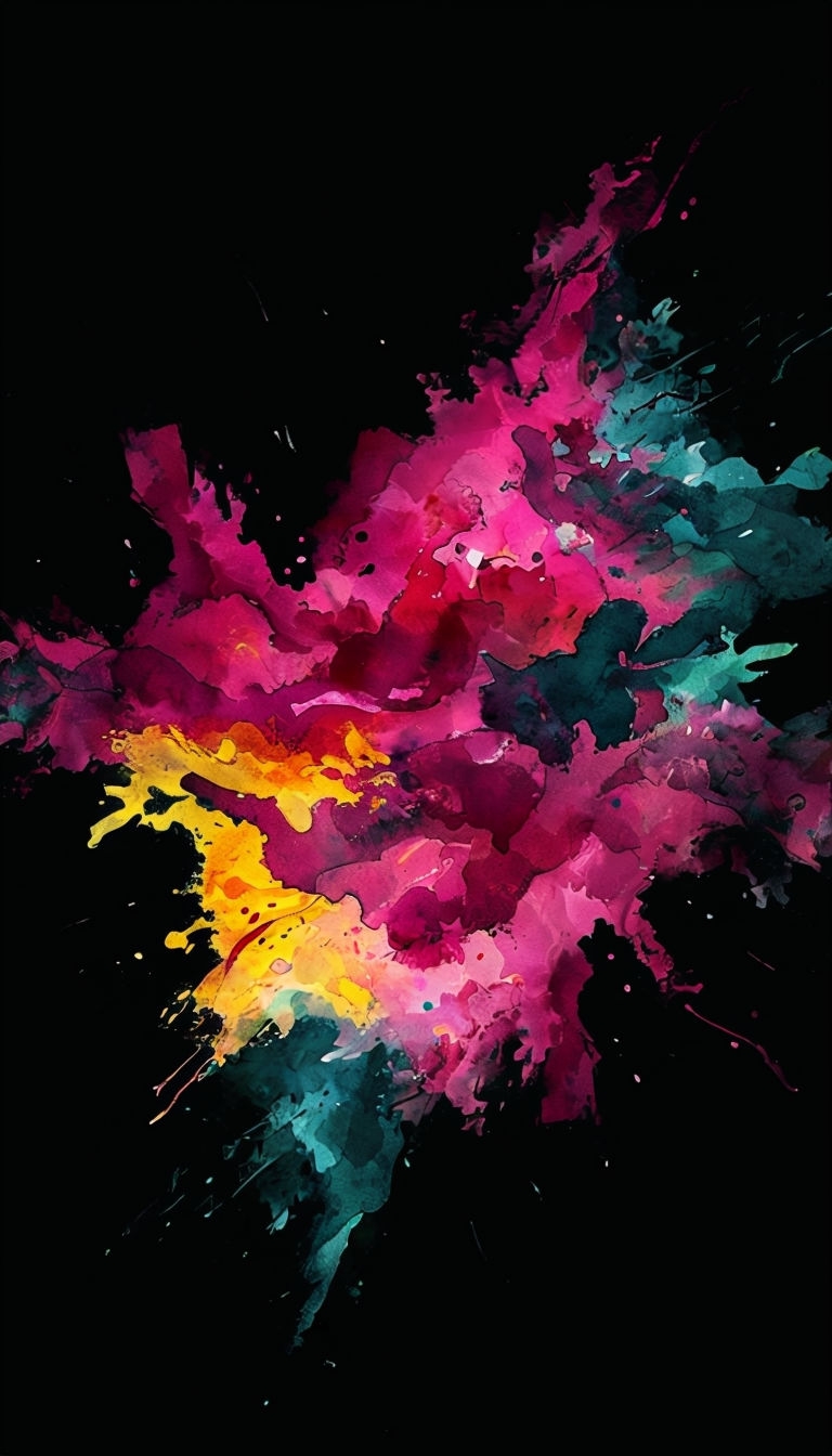 Vibrant Abstract Watercolor Burst on Black Mobile Wallpaper