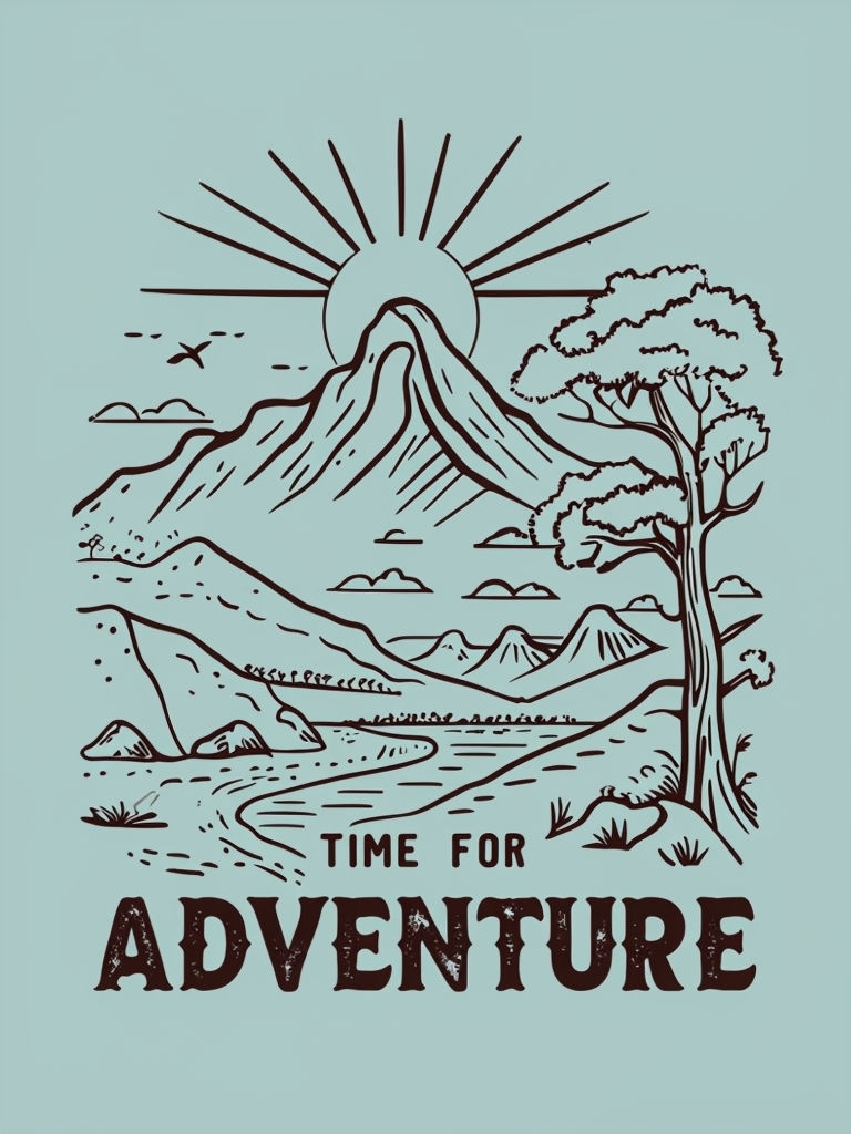 Vintage Adventure Time Poster with Mountain and Nature Illustration